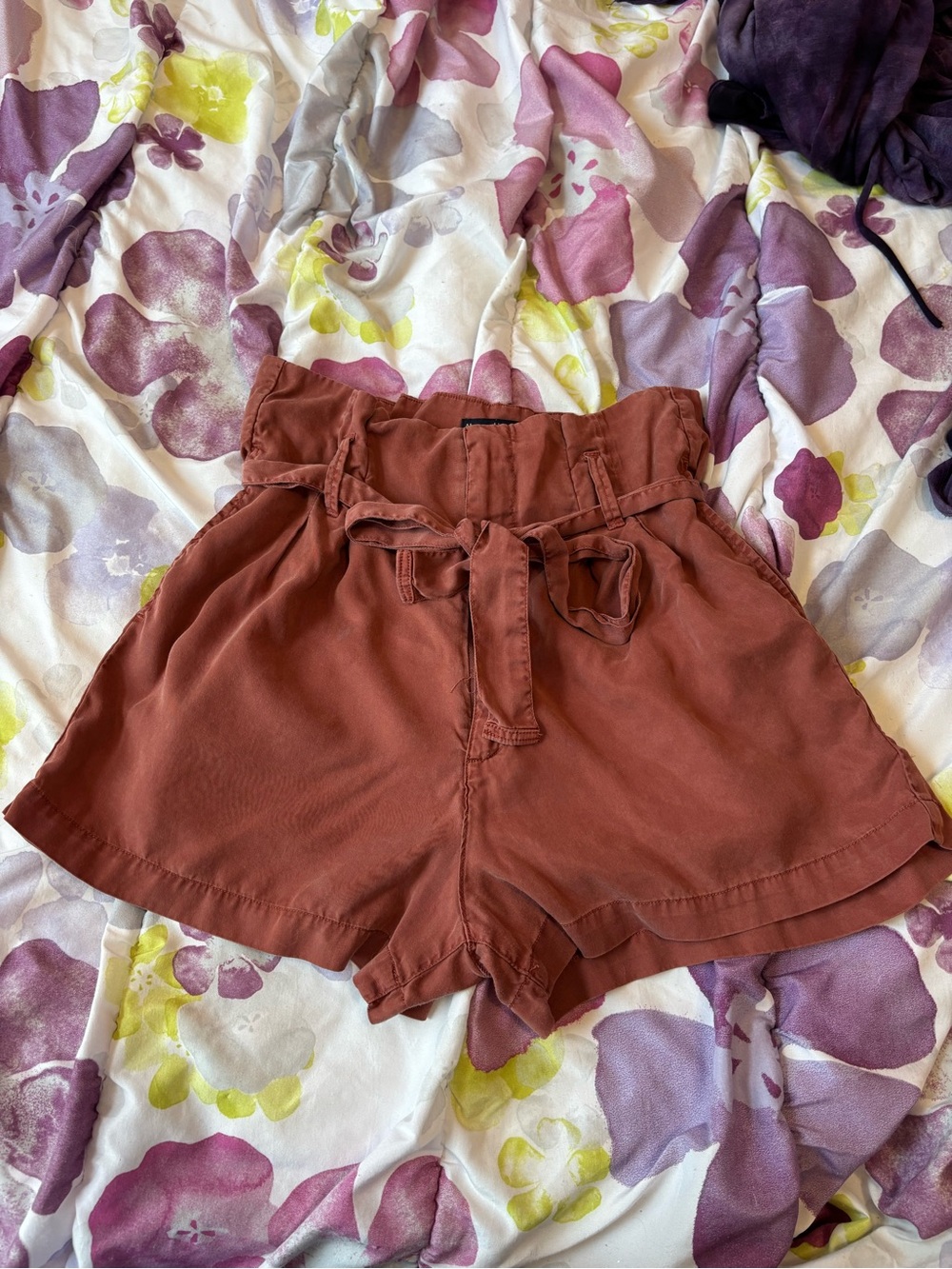 Abercrombie & Fitch Women's Rust Tie-Front High Waist Shorts